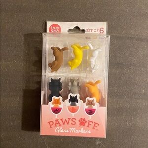 True Zoo Paws Off Wine Glass Markers Cats Set of 6 NIP